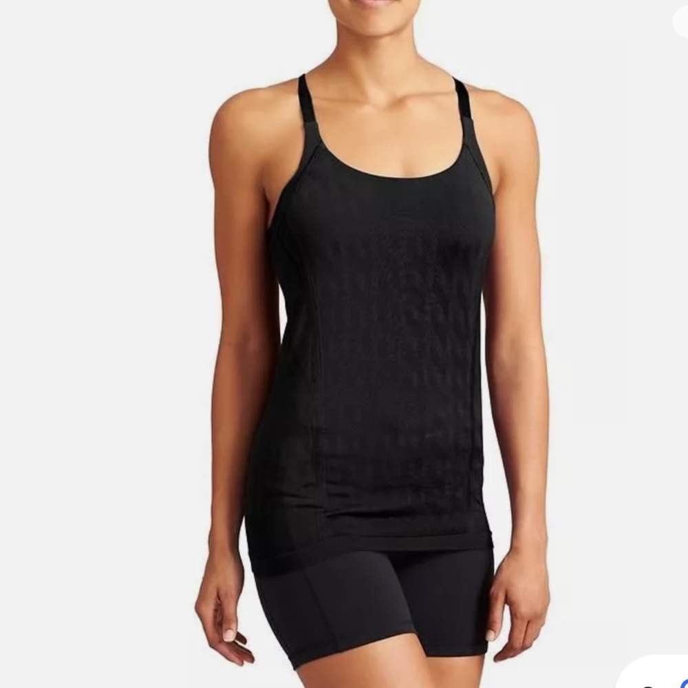 Athleta black strappy back built in bra workout top S| yoga Pilates athleisure